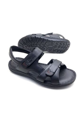 UMUT AYAKKABI Men's Black Genuine Leather Orthopedic Sandals