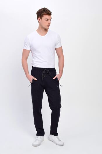 DYNAMO Men's Navy Blue Large Size Sweatpants with Zippered Pockets