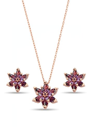 Argentum Concept 925 Ayar Gümüş Mor Lotus Çiçeği İkili Set - S017602