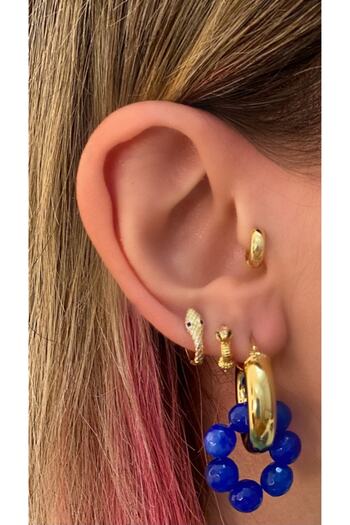 Markiz Takı Steel Ring - Natural Stone Earrings (Inner Diameter 1.5 Cm) Navy Blue