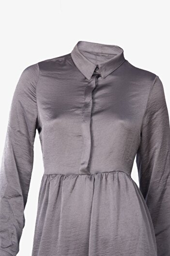 ZY BUTİK Silver Cotton Satin Tunic Blouse