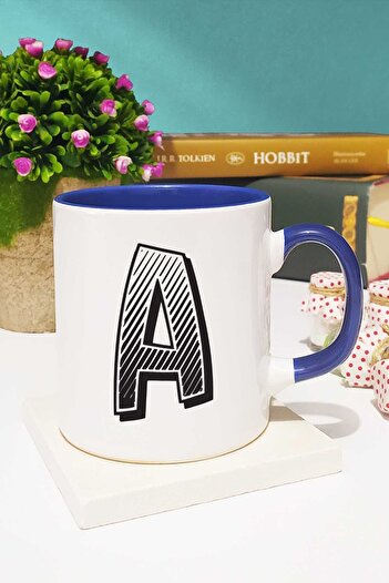Hedizu Navy Blue Letter A Designed Mug