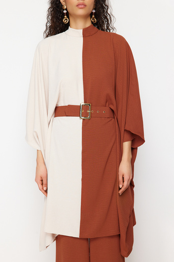 Trendyol Modest Κουστούμι υφαντό με ζώνη με ζώνη κανέλας - παντελόνι TCTSS23US00046