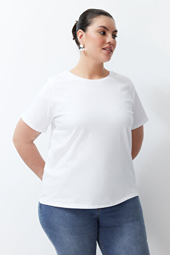 Trendyol Curve Ecru 100% Cotton Premium Oversize/Wide Fit Crew Neck Knitted T-Shirt TBBSS24BF00023