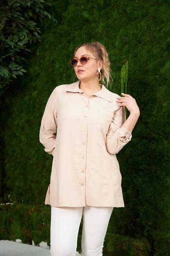 RMG Large Size Mink Shirt with Side Slit Detail