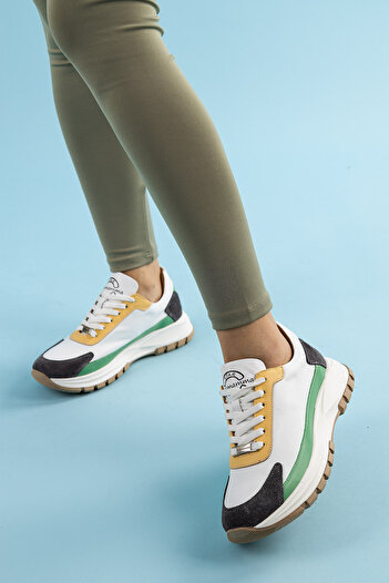 Getcho Cove Kadın Beyaz Gri Renkli Spor Ayakkabı Rahat Taban Trend Günlük Sneaker Model Şık Kombinler İçin