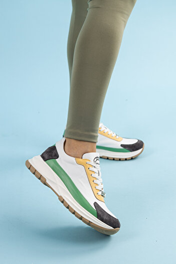 Getcho Cove Kadın Beyaz Gri Renkli Spor Ayakkabı Rahat Taban Trend Günlük Sneaker Model Şık Kombinler İçin