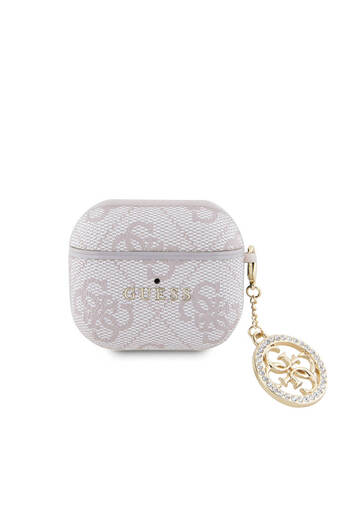 Guess Airpods 3Generation Compatible Case Guess Licensed 4G Patterned Jewelled 4G Ornamental Chain Pink