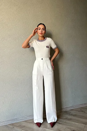 Seda Yalçın Atelier Ecru Pleated Detailed Palazzo Trousers