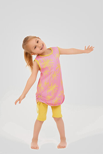 ALFASA Palm Tree Patterned - Side Gathered Zero Sleeve Children's Swimsuit