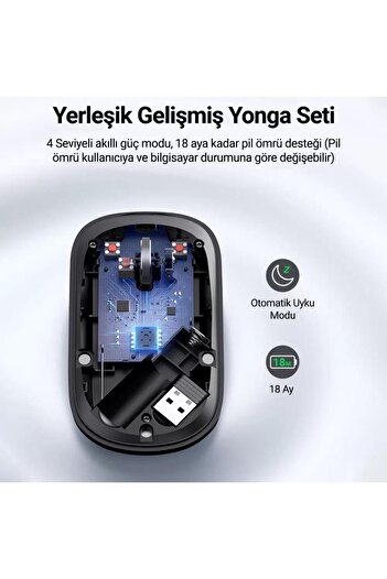 Ugreen 2.4ghz Sessiz Tuşlu Kablosuz Optik Mouse Gri
