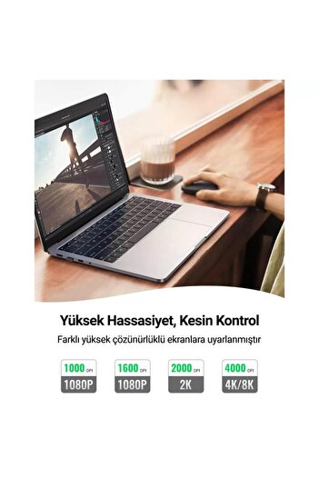 Ugreen 2.4ghz Sessiz Tuşlu Kablosuz Optik Mouse Gri