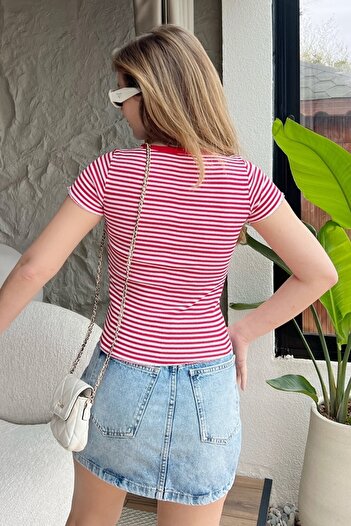 Bianco Lucci Women's Striped Ribbed Camisole Double Blouse60201023