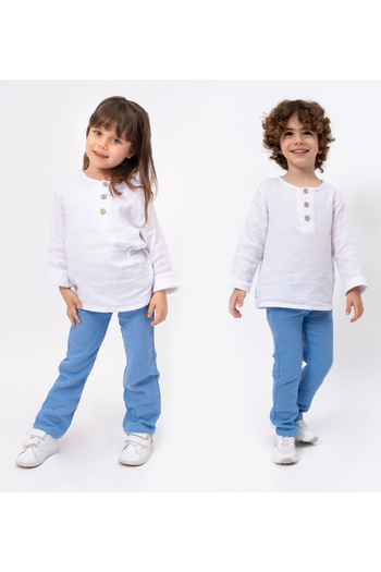 Bubito Unisex Baby&Child 100% Cotton Muslin Lower Top Pajama Set-Blue