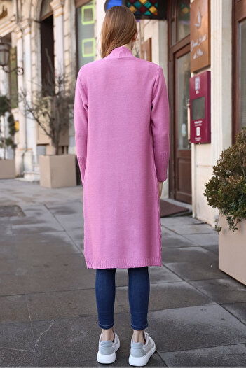 ALCHON V-Neck Diamond Patterned - Long Sleeve and Ankle Elastic Midi Knitwear Winter Cardigan