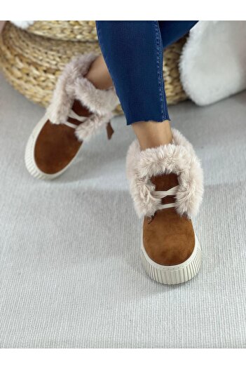 SHOEMARK Tofy Bağcıklı Gerçek Deri Kürklü Taba Kadın Bot
