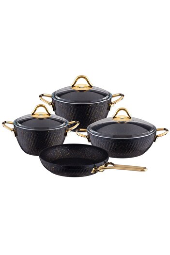 Özkent Hira Granite 4-Piece Cookware Set Black