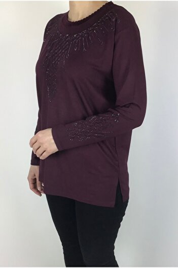 ECE GİYİM Lycra Viscose Blouse with Stone Detail - Front and Sleeve Design