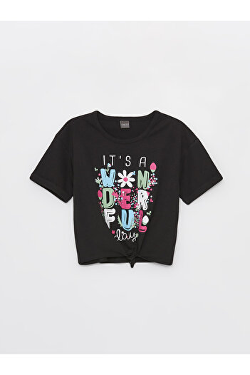 LC Waikiki Dívčí tričko s krátkým rukávem s potiskem Crew Neck