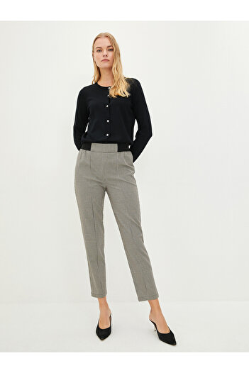 LC Waikiki Slim Fit Plaid Women's Trousers with Elastic Waist