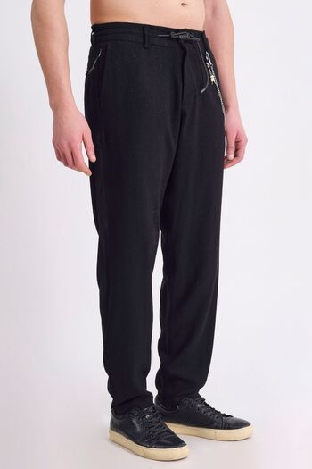 RELAXL Loose Cut Double Leg Elastic Laced Black Men's Summer Linen Trousers