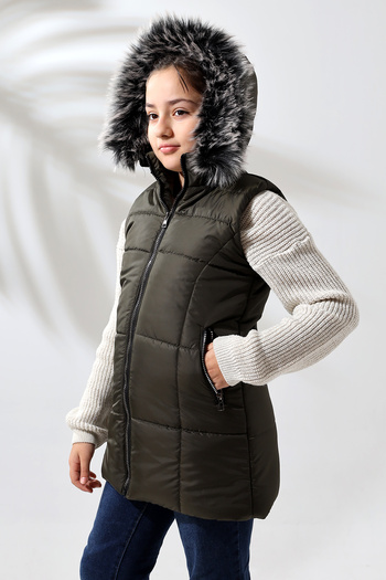 Talsmoda KHAKI COLOR CHILDREN'S QUILTED VEST WITH HOOD