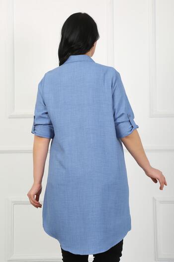 By Alba Collection Women's Indigo Soft Linen Large Size Tunic