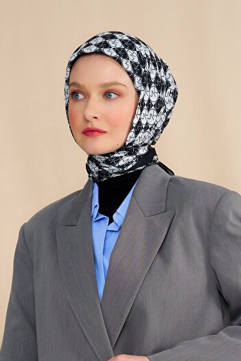 Modakaşmir Mk Dama Cotton Scarf Black White