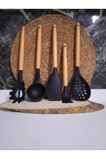 ALBAK Life Bamboo 5 Piece Silicone Spatula Ladle Serving Set