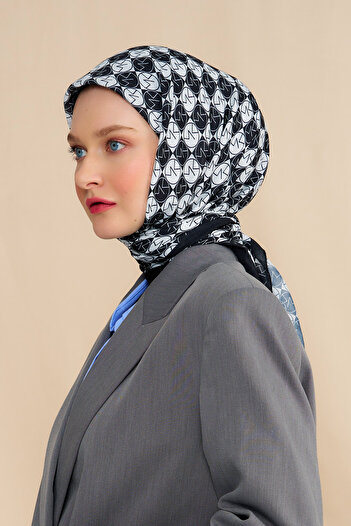 Modakaşmir Mk Dama Cotton Scarf Black White