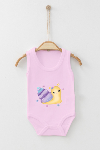 ADABEBEK Cute Baby Snail Printed Strappy Snap-On Bodysuit