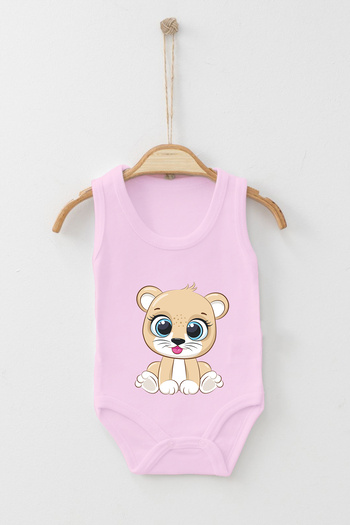 ADABEBEK Cute Baby Lion Printed Strappy Snap Bodysuit
