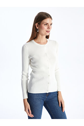 LC Waikiki Women's Knitwear Cardigan - Crew Neck, Solid Long Sleeve