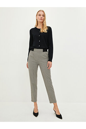 LC Waikiki Slim Fit Plaid Women's Trousers with Elastic Waist