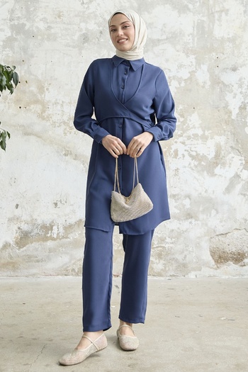InStyle Μπροστινή Γραβάτα Διπλό Σετ - Navy Blue