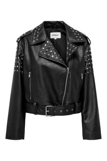ONLY ONLDESTINY FAUX LEATHER BIKER OTW Staple Embroidered Faux Leather Biker Jacket