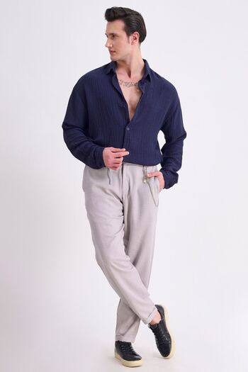 RELAXL Loose Cut Double Leg Elastic Laced Gray Men's Summer Linen Trousers