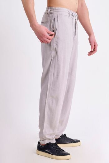 RELAXL Ανδρικό καλοκαιρινό λινό παντελόνι Loose Cut Double Leg Elastic Lace Up Grey