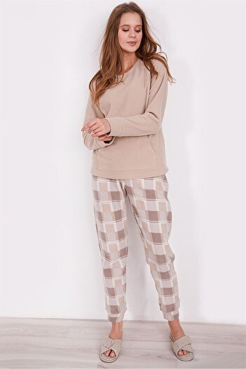 Arnetta Ar2265-s Arnetta Sole Plaid Fleece Set Size S-xl Beige