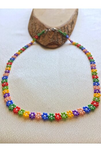 Handmade Minimal Boncuk Sık Papatya Kolye