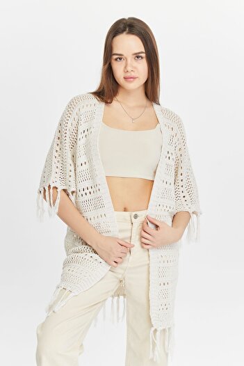 MA ananas Women's Tasseled Openwork Cardigan