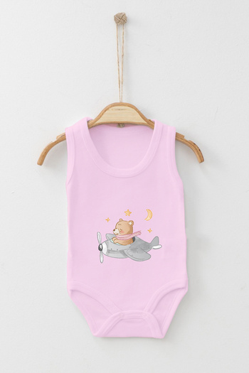 ADABEBEK Night Stroll Themed Teddy Bear Printed Strap Snap-On Bodysuit