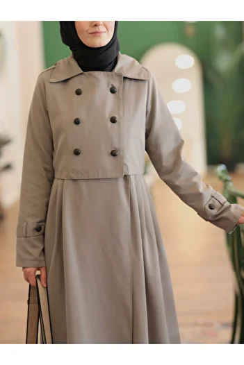 İPEKSTİL Gray Trench Coat with Jile