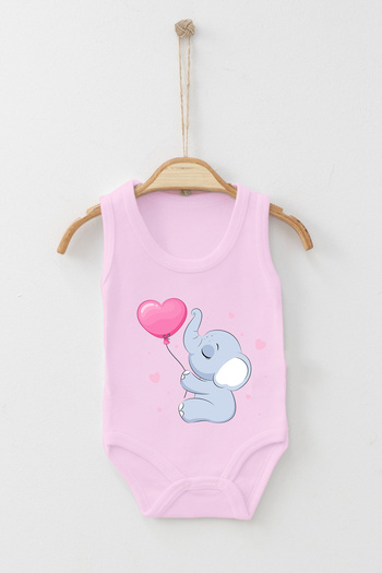 ADABEBEK Cute Elephant Playing Balloon with Heart Printed Strappy Bodysuit