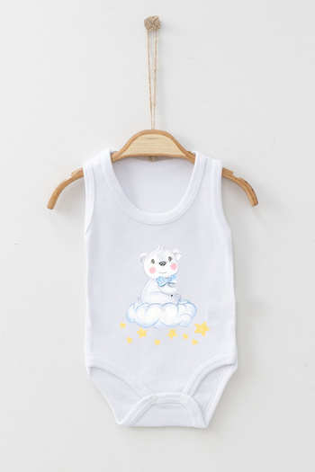 ADABEBEK Cute Baby Lion Printed Strappy Snap Bodysuit
