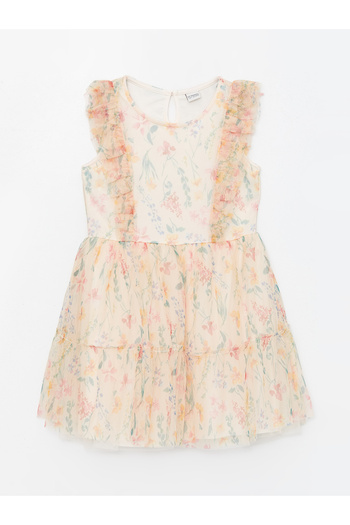 LC Waikiki Crew Neck Floral Girl's Tulle Dress