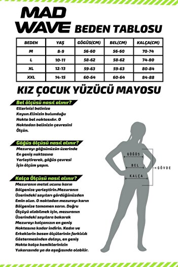 Mad Wave M1460-31 Kız Çocuk Antrenman Yüzücü Mayosu