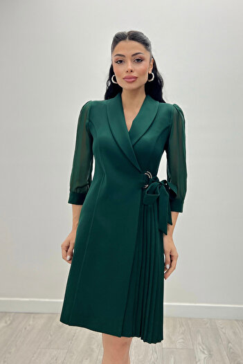 giyimmasalı Φόρεμα Atlas Fabric Pleated Jacket - EMERAL GREEN
