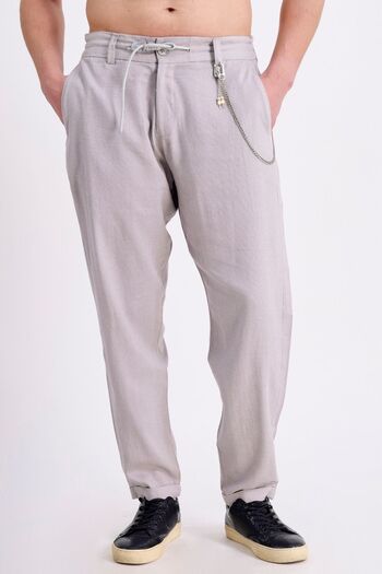 RELAXL Loose Cut Double Leg Elastic Laced Gray Men's Summer Linen Trousers