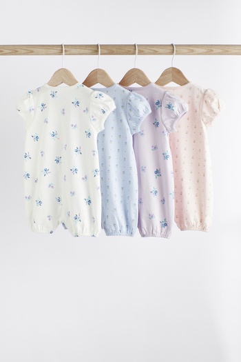 Next Baby Set of 4 White Blue Pink Floral Romper - 100% Cotton